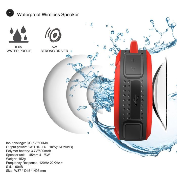 Waterproof Bluetooth Mini Speaker, Costech Portable IP65 Waterproof 5W with Mic and Removable Suction Cup Use... N11