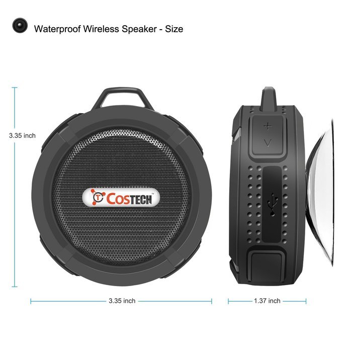 Waterproof Bluetooth Mini Speaker, Costech Portable IP65 Waterproof 5W with Mic and Removable Suction Cup Use... N16