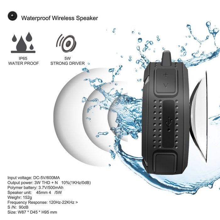 Waterproof Bluetooth Mini Speaker, Costech Portable IP65 Waterproof 5W with Mic and Removable Suction Cup Use... N18