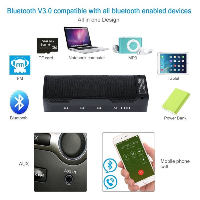 Touch Control Portable Wireless 2&times;3W Loud Bluetooth Speaker & 4000mah Power Bank Charger,15-Hour Playtime,FM radio... N6