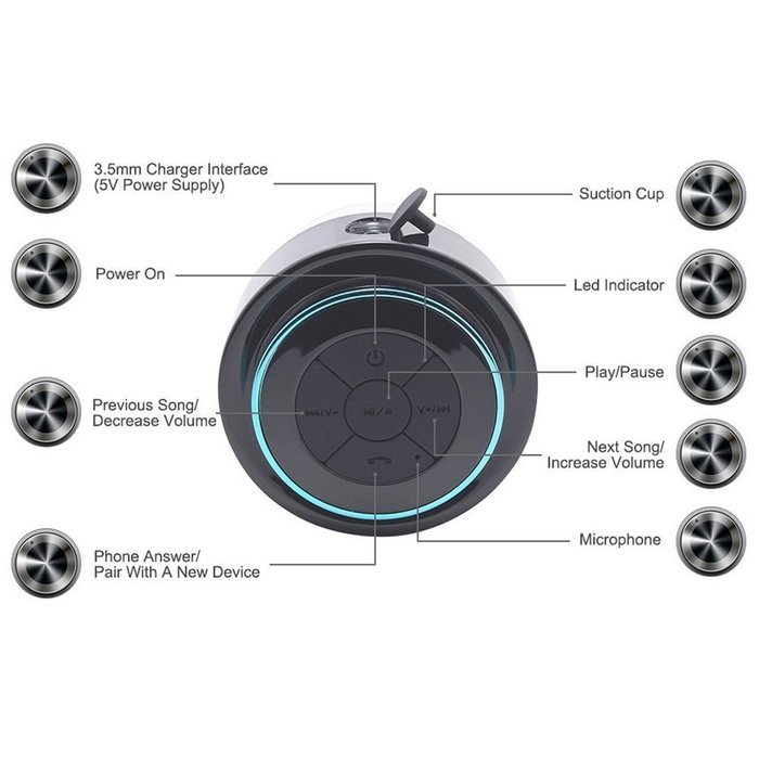 LAF012-Blue Portable Wireless Bluetooth Waterproof Shower Speaker Rechargeable Powerful Stereo Music Loudspeaker... N7