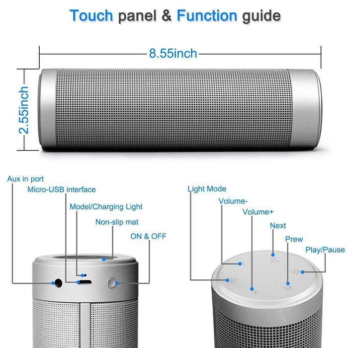 D.M.LIFE Portable Wireless Bluetooth Speaker with 6 Pulse Colorful LED Light Modes Black N4