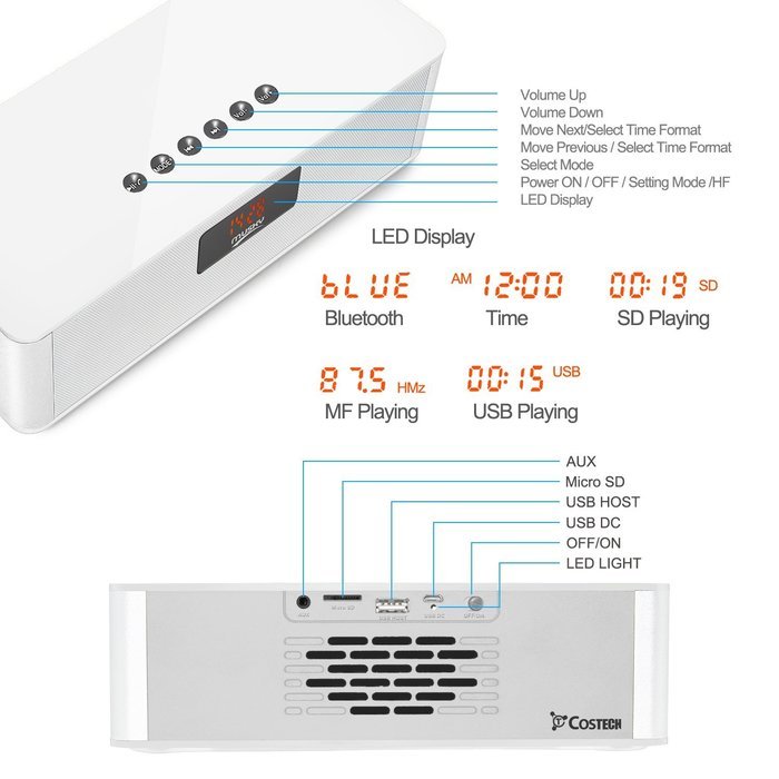 Bluetooth V4.0 HIFI Speaker, Costech Portable Stereo FM Radio, Handsfree, Support USB HOST & Micro SD card Pairs... N10