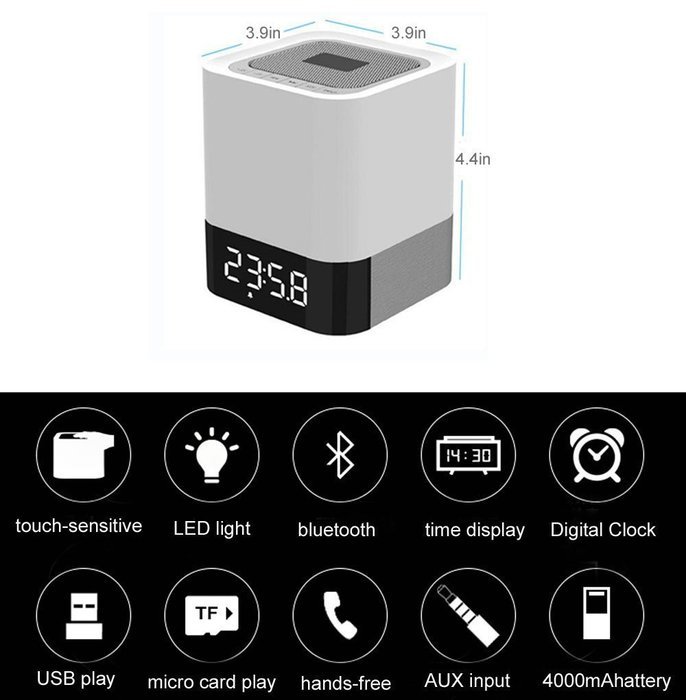 GoldMice 4 in 1 Portable Wireless Bluetooth 4.0 Speaker with Dimmable Touch Sensor LED Lamp light, Alarm Clock... N3