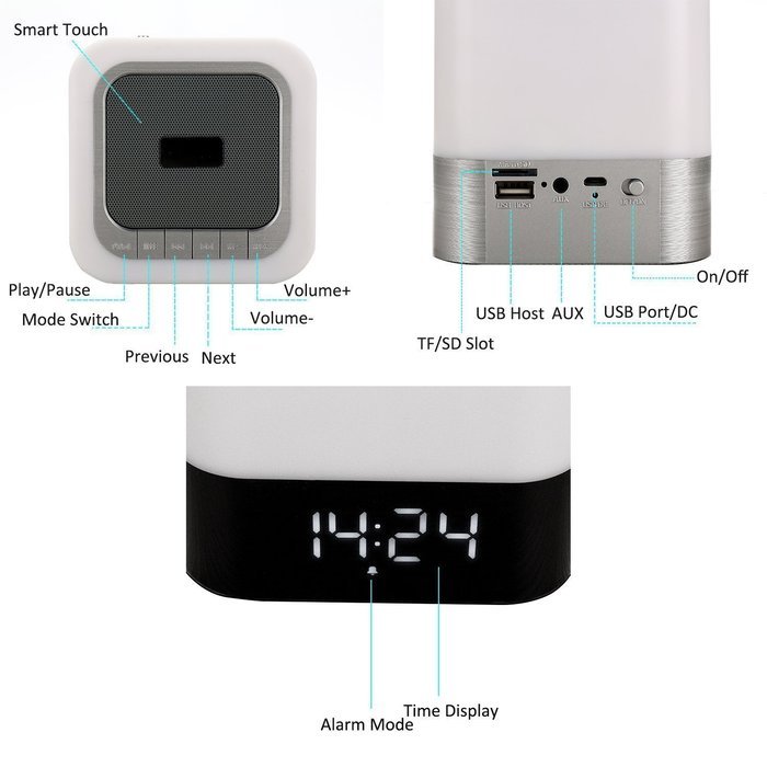 GoldMice 4 in 1 Portable Wireless Bluetooth 4.0 Speaker with Dimmable Touch Sensor LED Lamp light, Alarm Clock... N4