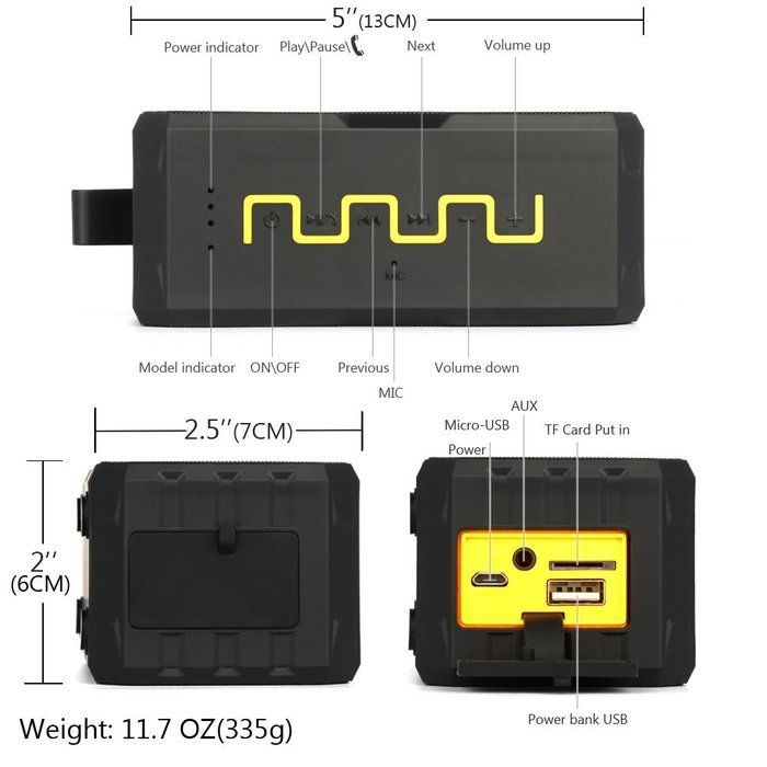 IP67 Waterproof Speaker,Ubit 4.0 Bluetooth 3.5W x 2 Speakers With 2600mAh Powerbank Water Resistant Portable Outdoor... N4