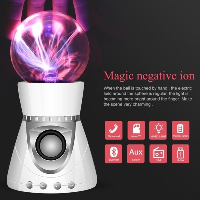 Blutooth Wiress Magic Mini Plasma Ball Light Flash Music Speaker Portable TFCard Play AUX-in Loudspeaker Sound... N2