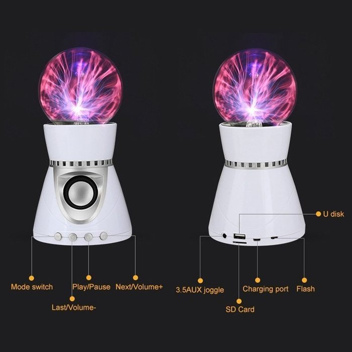 Blutooth Wiress Magic Mini Plasma Ball Light Flash Music Speaker Portable TFCard Play AUX-in Loudspeaker Sound... N5