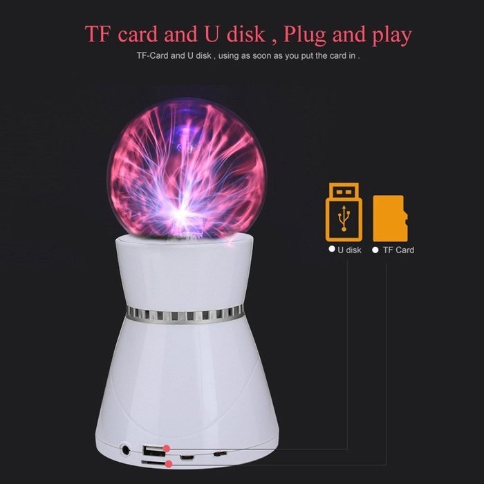 Blutooth Wiress Magic Mini Plasma Ball Light Flash Music Speaker Portable TFCard Play AUX-in Loudspeaker Sound... N6