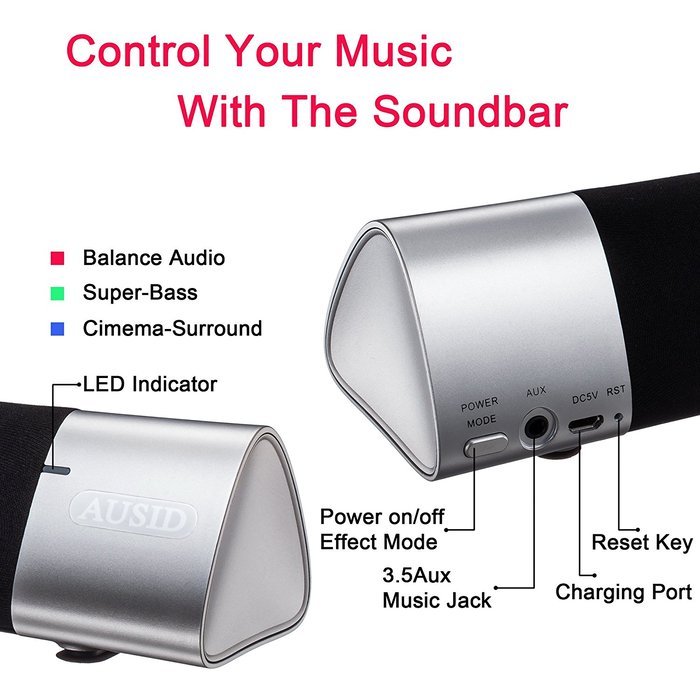 Ausid Bluetooth Speaker Portable Wireless Speakers HiFi Subwoofer Sound Bar 10W 3D Home Theater Surround Stereo... N6