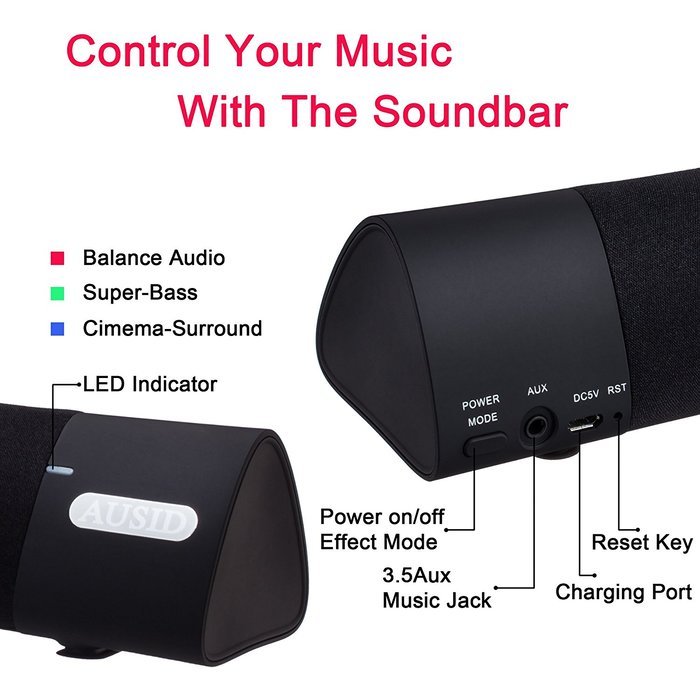 Ausid Bluetooth Speaker Portable Wireless Speakers HiFi Subwoofer Sound Bar 10W 3D Home Theater Surround Stereo... N13