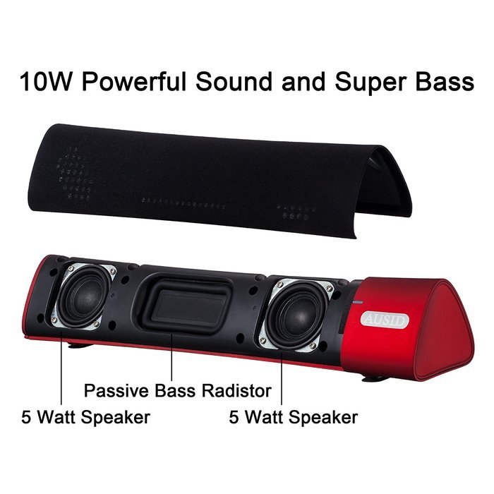 Ausid Bluetooth Speaker Portable Wireless Speakers HiFi Subwoofer Sound Bar 10W 3D Home Theater Surround Stereo... N18