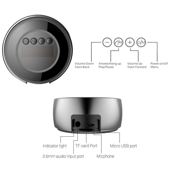 Smileto Mini Round Portable Wireless Bluetooth Music speaker for Outdoor Sport with Metal Bass Hatch, Clear Amazing... N12