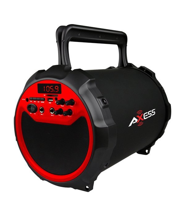Axess SPBT1034-RD Portable Bluetooth Indoor/Outdoor 2.1 Hi-Fi Loud Speaker/Sing Along with Wired Mic., SD,USB,...