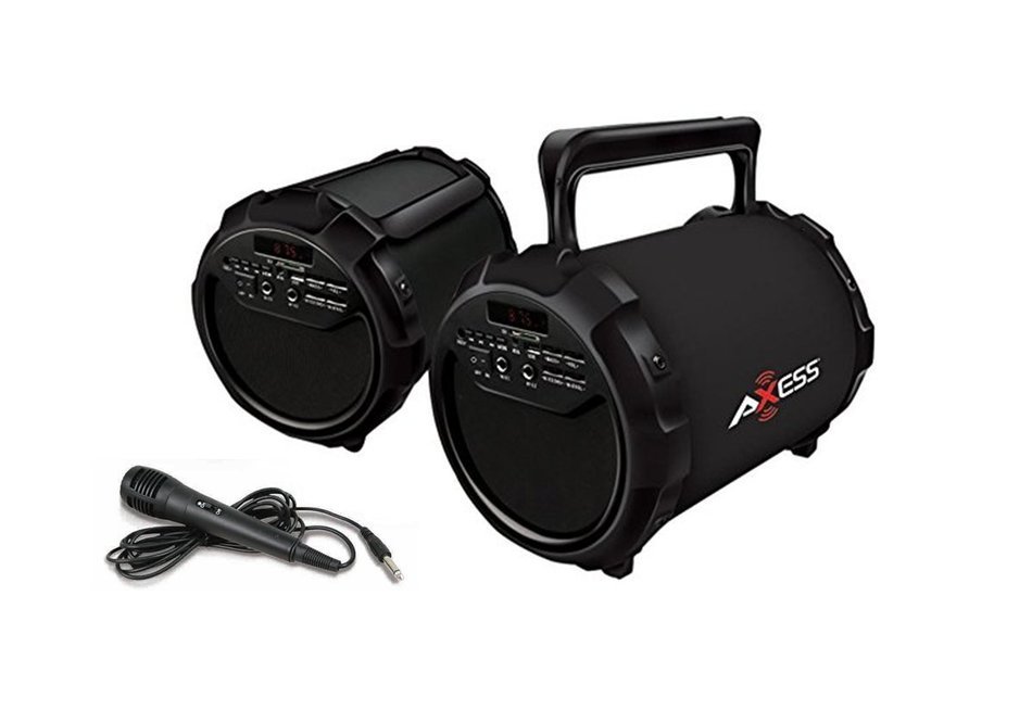 Axess SPBT1034-RD Portable Bluetooth Indoor/Outdoor 2.1 Hi-Fi Loud Speaker/Sing Along with Wired Mic., SD,USB,... N5