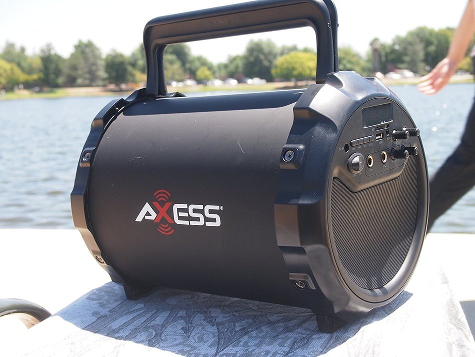 Axess SPBT1034-RD Portable Bluetooth Indoor/Outdoor 2.1 Hi-Fi Loud Speaker/Sing Along with Wired Mic., SD,USB,... N8