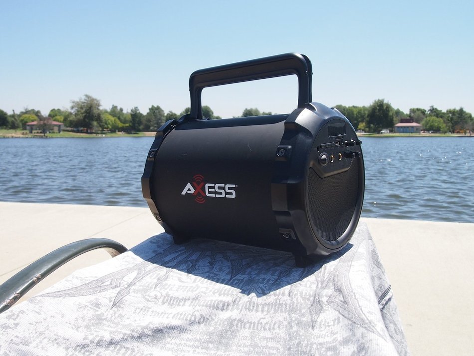 Axess SPBT1034-RD Portable Bluetooth Indoor/Outdoor 2.1 Hi-Fi Loud Speaker/Sing Along with Wired Mic., SD,USB,... N10