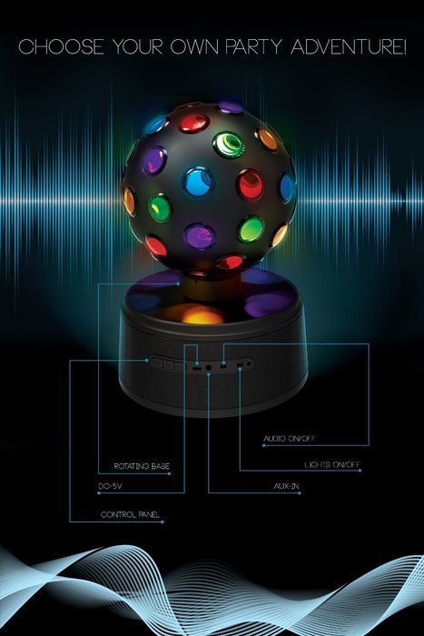 Sharper Image SBT651BK Universal Rechargeable Bluetooth Disco Ball Speaker with LED Color Changing Lights - Black N4