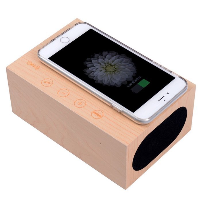 SinoPro Multi-Function Qi Wireless Charger Wireless Bluetooth Wood Speaker with Built in Mic, NFC, Thermometer... N2