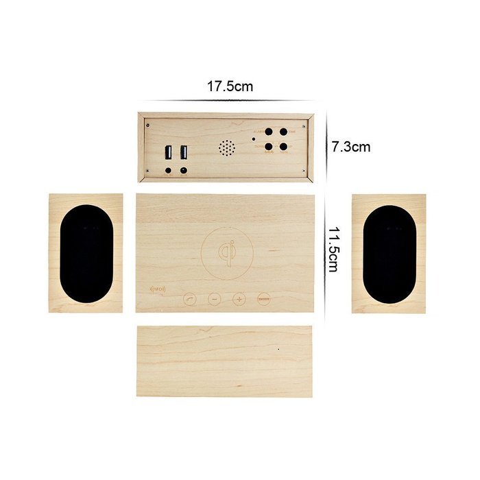 SinoPro Multi-Function Qi Wireless Charger Wireless Bluetooth Wood Speaker with Built in Mic, NFC, Thermometer... N6