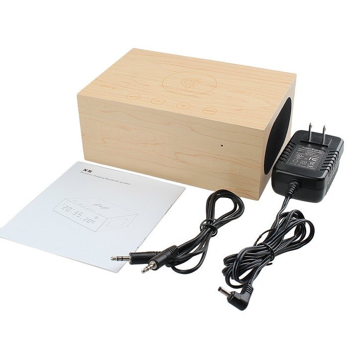 SinoPro Multi-Function Qi Wireless Charger Wireless Bluetooth Wood Speaker with Built in Mic, NFC, Thermometer... N7