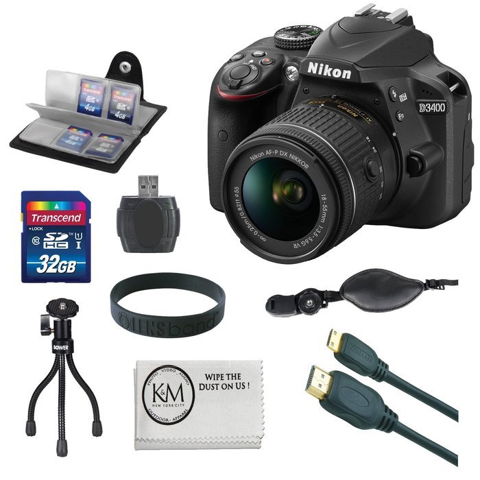 Nikon D3400 (Black) 18-55mm f3.5-5.6G VR Lens + Memory Accessory + Accessory Bundle
