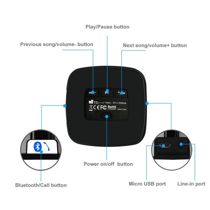 EC Technology Portable Bluetooth Speaker Super-Sized 5W Driver Rechargeable with Enhanced Bass,Built-in Microphone... N6