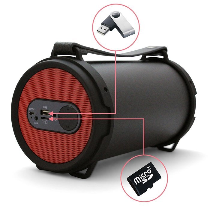 Tyler Portable Wireless Bluetooth Speaker TWS403-RD, Indoor/Outdoor 2.1 Hi-Fi Stereo Cylinder Loud Speaker, with... N3