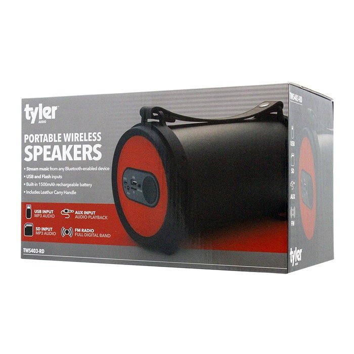 Tyler Portable Wireless Bluetooth Speaker TWS403-RD, Indoor/Outdoor 2.1 Hi-Fi Stereo Cylinder Loud Speaker, with... N5