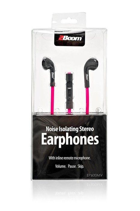 2BOOM Noise Isolating Wired Earbuds Headphones with Microphone and Volume Control Black N11