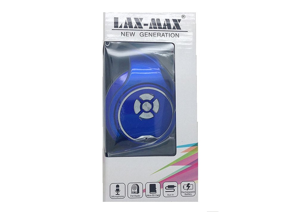 Lax-Max Bluetooth 5 in 1 Wireless Over Ear Headphones with Flip Out Speakers (Blue)