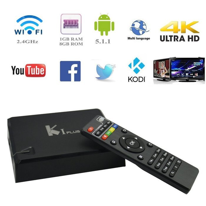K1 plus Android 5.1 Smart TV Box Fully Loaded Unlocked 4K Kodi 1GB RAM 8GB Flash HDMI 2.0 Support Google Play...