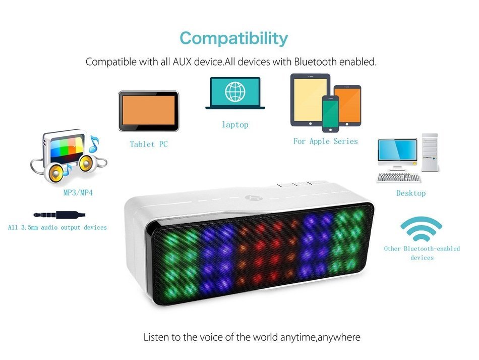 Bluetooth Speaker,Findyouled Portable Wireless Stereo Speaker with Color LED Mode,Hi-Fi Superior Sound(Silver) N4
