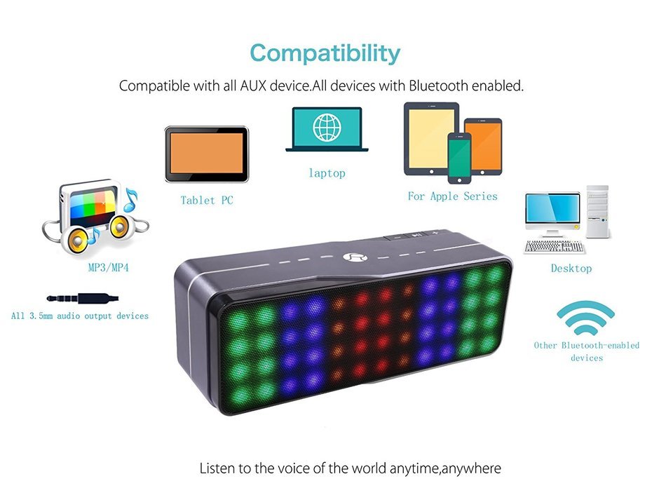 Bluetooth Speaker,Findyouled Portable Wireless Stereo Speaker with Color LED Mode,Hi-Fi Superior Sound(Silver) N10