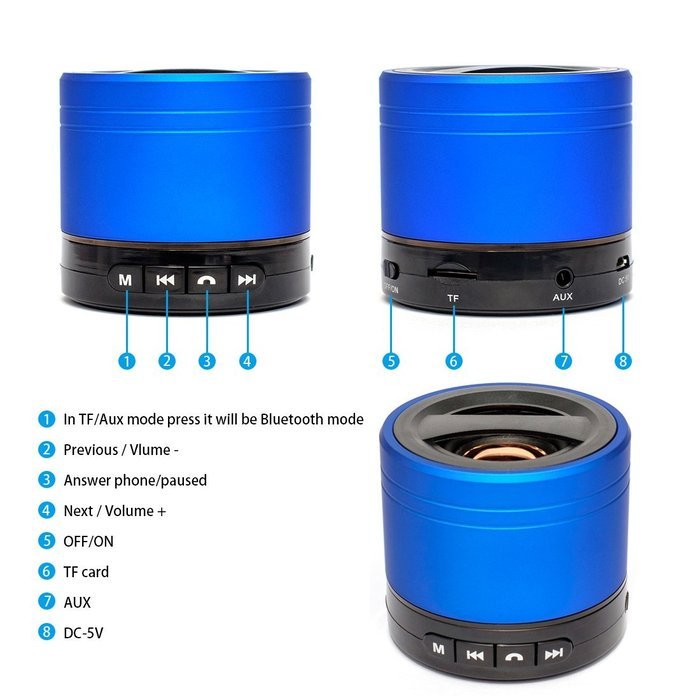 Mini Portable Bluetooth Speaker with Built-in Mic, Rechargeable Boxing Speaker with Powerful 3W, AUX and Micro... N9