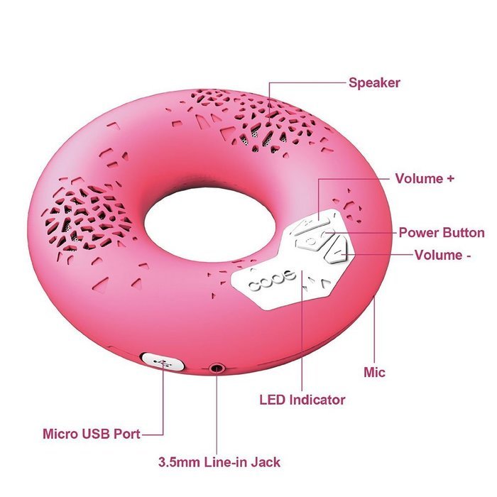 CODE Donut Premium Portable Wireless Bluetooth Speaker with NFC Tag (White, Dual Drivers, Built-in Speakerphone... N19