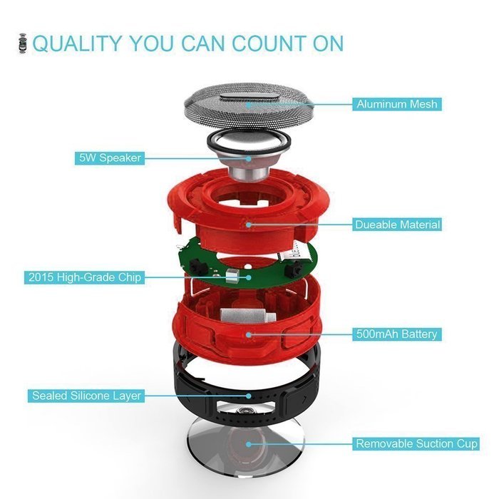 OnlinDo, Mini 5W Power (IPX5 Water Resistant) Waterproof Bluetooth Wireless Speaker w/ Suction Cup & Mic for IOS... N9