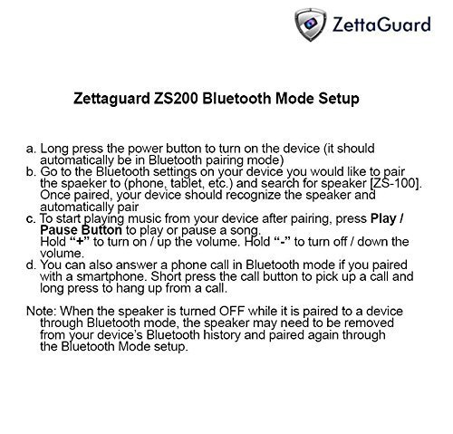 Zettaguard ZS100 Portable Wireless Outdoor Shower Bluetooth 4.0 Speaker with IP67 Waterproof Function N6