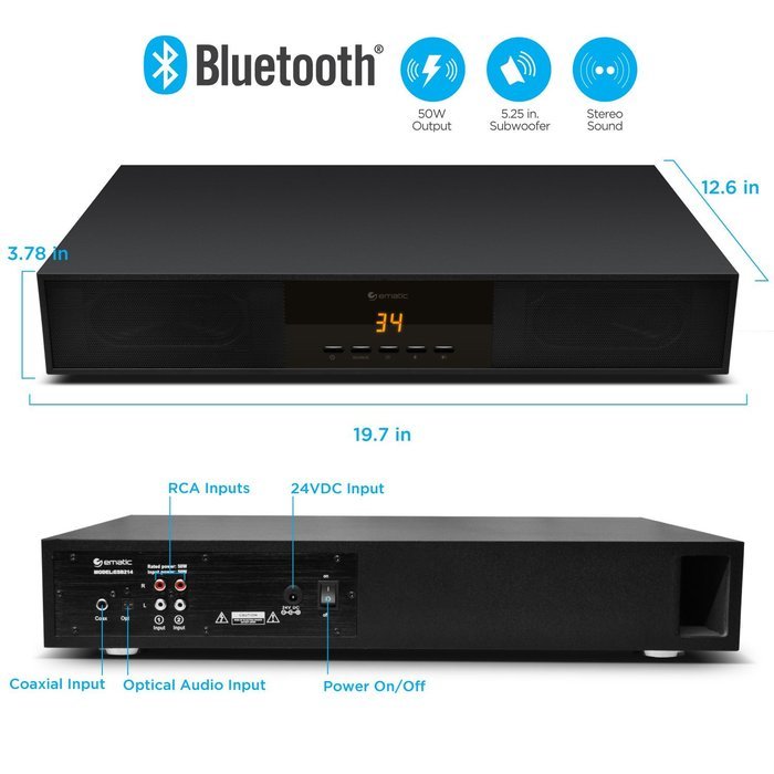 Ematic ESB214 Speaker Base with Built-In Subwoofer and Bluetooth (Black) N2