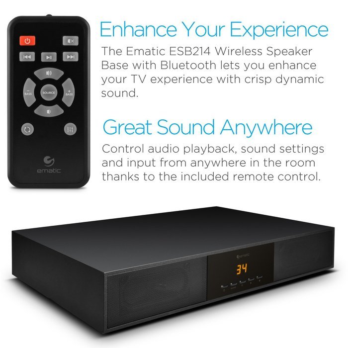 Ematic ESB214 Speaker Base with Built-In Subwoofer and Bluetooth (Black) N3