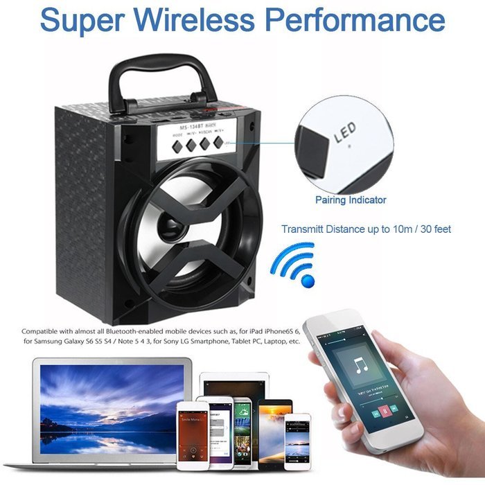 Docooler&reg; Portable Wireless Bluetooth Speaker ultra-long standby time USB &3.5mm FM Radio Subwoofer with TF Card... N5