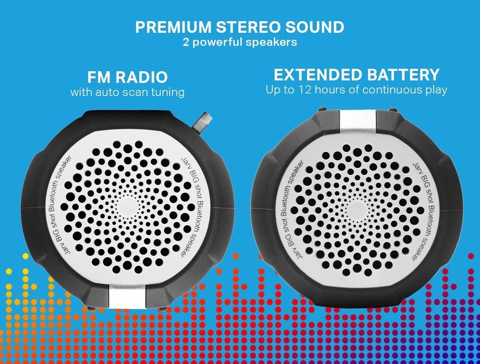 Jarv Big Shot Water Resistant Rugged Bluetooth Speaker with FM radio - Gray N7