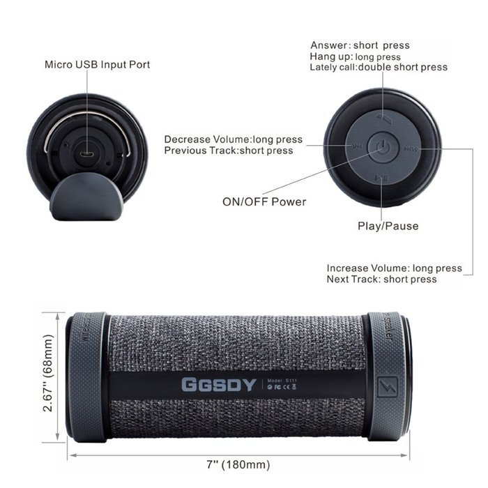 GSWORDY Ultra-Portable Wireless Bluetooth Speaker Outdoor with Power Bank, 360 Degrees 3D Stereo Surround Sound... N7