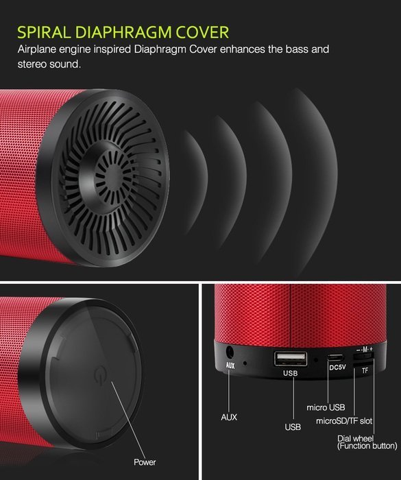 Portable Wireless Bluetooth Speaker, Infinilla 4.0 Enhanced Bass Stereo Speakers for Home and Outdoor, Built-in... N7