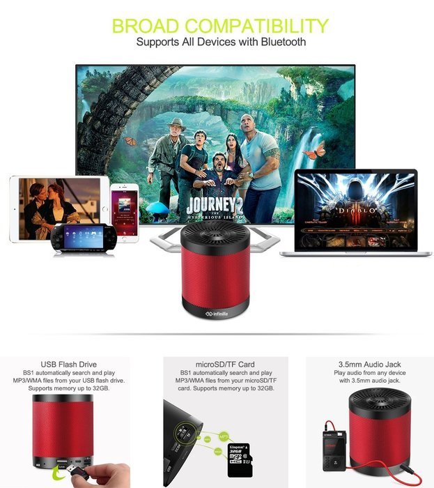 Portable Wireless Bluetooth Speaker, Infinilla 4.0 Enhanced Bass Stereo Speakers for Home and Outdoor, Built-in... N9