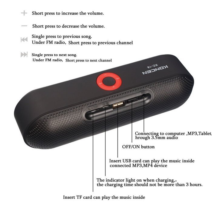 KONCEN KC-18 Wireless Bluetooth Speaker,Portable Stereo Bluetooth Speaker FM Radio, Support USB HOST & Micro SD... N2