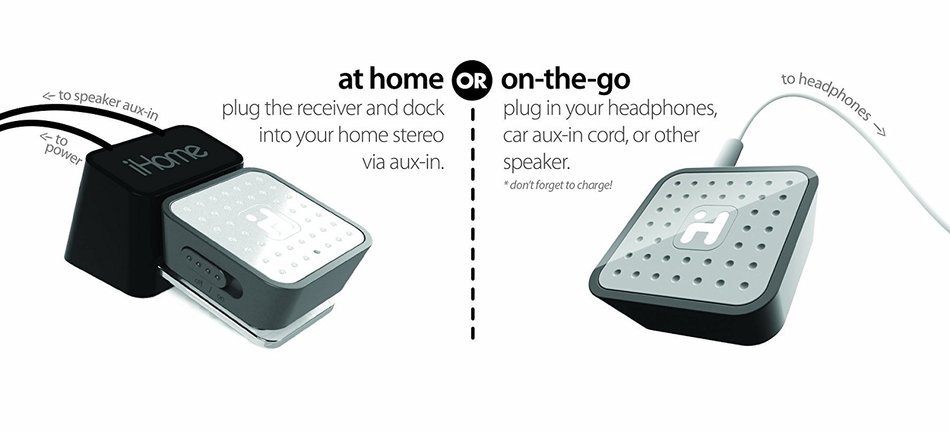 iHome Portable Rechargeable Bluetooth Music Receiver with Speakerphone and Home Docking Station N9