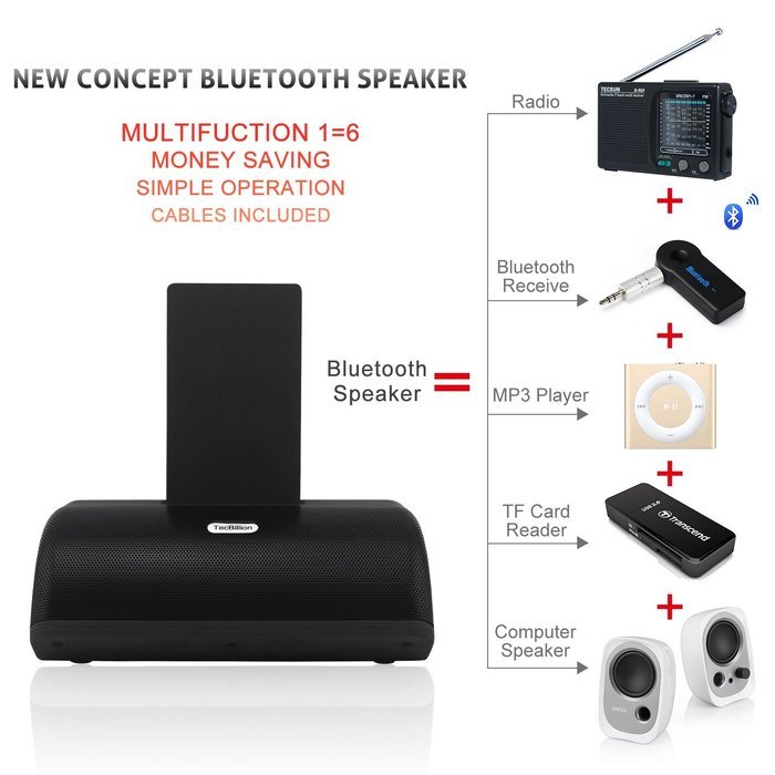 TecBillion 3-in-1 Multifunction Bluetooth 3.0 Wireless Speaker, Total 6W Output Power with Enhanced Bass and Stereo... N2