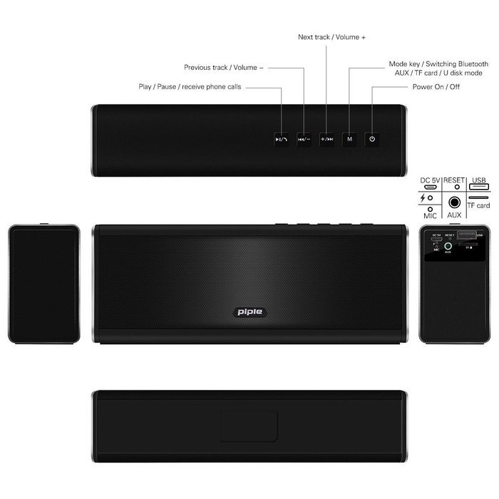 Piple Wireless Bluetooth Speaker 20W Power Bank Function Built-in 4400mAh Battery ,Boom Premium Wireless Stereo... N3