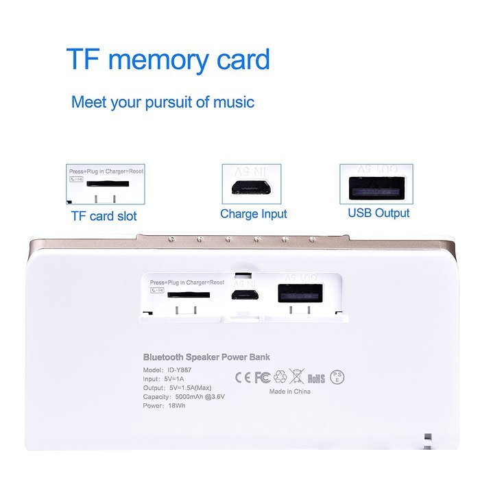 Bluetooth Speaker Power Bank, Idaye Multifunctional Wireless Bluetooth Speaker with 5000mAh External Battery-Car... N3